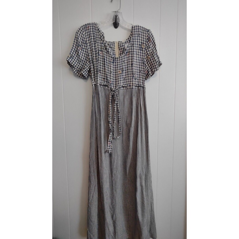 Expo | Vintage Blue Gingham Floral Grandma Cottage Core Maxi Dress Size 8